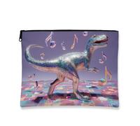 Trousse de maquillage dinosaure scintillante pour femme, petite pochette portable en toile à fermeture éclair, cadeau de festival, trousse de toilette amusante pour enfants, Argenté, 7x9 Inch