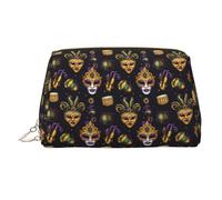 Trousse de maquillage dorée et violette avec imprimé mascarade - Trousse de toilette de voyage pour femme - Grande capacité - Trousse de maquillage en cuir - Jolie pochette de maquillage