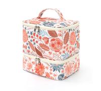 Trousse de maquillage double couche - Trousse spacieuse pour cosmétiques et produits de toilette, élégante à deux compartiments pour les routines quotidiennes et les voyages, fleur, Moderne