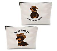 Trousse de maquillage double face en forme de teckel, trousse de toilette portable pour femme, trousse de maquillage amusante avec fermeture éclair pour voyage, quotidien, cadeau teckel pour femme