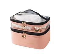Trousse de Maquillage Double Makeup Bag PU Transparent Toiletries Portable Fashion Waterproof Travel Large Capacity Storage pour Femme(Pink)