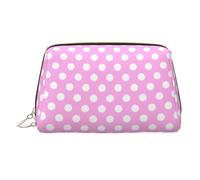 Trousse de maquillage douce avec imprimé à pois roses - Trousse de toilette de voyage pour femme - Grande capacité - Trousse de maquillage en cuir - Jolie pochette de maquillage