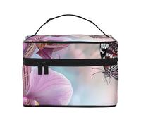 Trousse de maquillage douce et fraîche avec motif orchidée, fleur, papillon, sac de maquillage de voyage pour femme, sac de rangement à fermeture éclair, organiseur avec poignée, Noir , Taille unique,