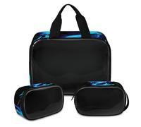 Trousse de maquillage dragon pour homme et femme, motif dragon de feu bleu translucide, trousse de douche, trousse de toilette de voyage, 3 pièces, organiseur de produits de toilette de voyage,