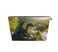 Trousse de maquillage dragon vert forêt profonde, trousse de toilette de voyage, trousse de maquillage pour femme, trousse de maquillage en cuir, jolie trousse de maquillage, Argenté, One Size