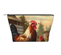 Trousse de maquillage drôle avec imprimé chihuahua trapézoïdal, organiseur de voyage élégant pour produits de beauté et cadeaux pour femmes et filles, Poulet et coq imprimés de la ferme, Taille unique