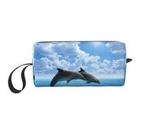 Trousse de maquillage durable avec imprimé deux dauphins - Cadeau essentiel pour homme et femme, blanc, Taille unique