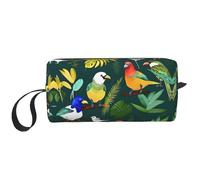 Trousse de maquillage durable avec imprimé oiseaux tropicaux et feuilles de plantes, cadeau essentiel pour homme et femme, blanc, Taille unique
