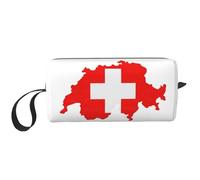 Trousse de maquillage durable avec motif carte du drapeau suisse, cadeau essentiel pour homme et femme, blanc, Taille unique