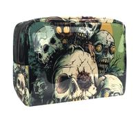 Trousse de maquillage effrayante avec fermeture éclair pour femme Motif crânes de zombies, multicolore, 18.5x7.5x13cm/7.3x3x5.1in, Trousse de toilette