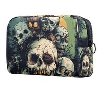 Trousse de maquillage effrayante avec fermeture éclair pour femme Motif crânes de zombies, multicolore, 18.5x7.5x13cm/7.3x3x5.1in, Trousse de toilette
