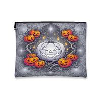 Trousse de maquillage effrayante citrouilles d'Halloween, violet, 7x9 Inch | Motif citrouilles lumineuses, pochette à fermeture éclair pour maquillage, vignes fantastiques sombres