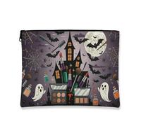 Trousse de maquillage effrayante, fantômes d'Halloween et chauve-souris, pochette de voyage pour femme, petite trousse de toilette portable en toile avec fermeture éclair, trousse de toilette pour