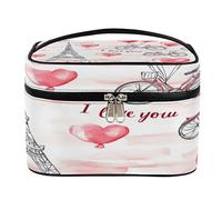 Trousse de maquillage Eiffel en forme de cœur de vélo de grande capacité pour femme avec poignée et corde fixe élastique, Eiffel Bike Heart, Taille unique, Trousse de maquillage