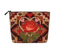 Trousse de maquillage élégante avec imprimé cœur de vin coloré pour femme, pour un usage quotidien, les voyages et les voyages d'affaires, Tissage rose coloré, Taille unique