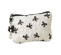Trousse de maquillage élégante avec nœud froncé et spacieuse pour les amateurs de mode et les créateurs de tendances, blanc/noir, 14*2.5*10cm