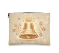 Trousse de maquillage élégante, cloche dorée et flocon de neige, pochette de voyage pour femme, petite pochette portable en toile à fermeture éclair, trousse de toilette de Noël, Or, 7x9 Inch, Cloche