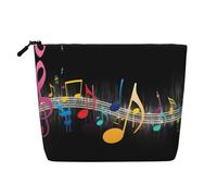 Trousse de maquillage élégante en chanvre avec imprimé papillon et violoncelle - Organiseur de toilette de voyage, pochette cosmétique réutilisable avec grande capacité, Note de musique colorée