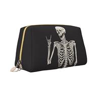 Trousse de Maquillage élégante en Cuir de Voyage pour Femme, Motif tête de Mort, Squelette, Rire ouais, Trousse de Maquillage étanche, Trousse de Toilette, Pochette avec Fermeture éclair pour Femmes,