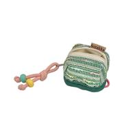 Trousse de maquillage élégante en forme de coquillage en coton brodé avec fermeture éclair pour voyage et utilisation quotidienne, Vert