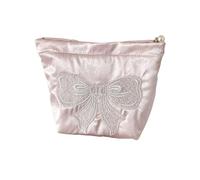 Trousse de maquillage élégante en satin avec nœud rose scintillant - Organiseur de maquillage spacieux pour femmes et filles - Pochette de rangement élégante avec nœud papillon, multicolore, S