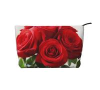 Trousse de maquillage élégante en velours côtelé imprimé à paillettes argentées brillantes pour les voyages et un usage quotidien, pochette élégante pour femme, Art de la rose rouge, Taille unique