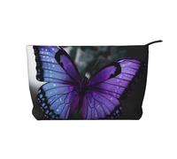 Trousse de maquillage élégante en velours côtelé imprimé à paillettes argentées brillantes pour les voyages et un usage quotidien, pochette élégante pour femme, Purple Butterfly Art, Taille unique
