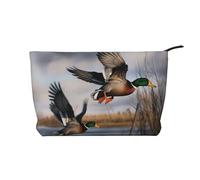 Trousse de maquillage élégante en velours côtelé imprimé canards sauvages chasseurs volants pour voyage et usage quotidien, pochette élégante pour femme, Noir , Taille unique, Trousse de maquillage