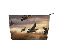 Trousse de maquillage élégante en velours côtelé imprimé canards sauvages chasseurs volants pour voyage et usage quotidien, pochette élégante pour femme, Noir , Taille unique, Trousse de maquillage