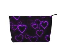 Trousse de maquillage élégante en velours côtelé imprimé cœurs violets pour voyage et usage quotidien, pochette élégante pour femme, Noir , Taille unique, Trousse de maquillage