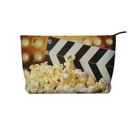 Trousse de maquillage élégante en velours côtelé imprimé de film de cinéma et pop-corn pour les voyages et un usage quotidien, pochette élégante pour femme, Noir , Taille unique, Trousse de maquillage