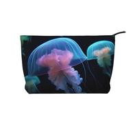 Trousse de maquillage élégante en velours côtelé imprimé hexagones et diamants bleus pour les voyages et un usage quotidien, pochette élégante pour femme, Jolie méduse, Taille unique, Trousse de