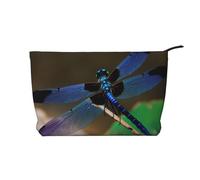 Trousse de maquillage élégante en velours côtelé imprimé hexagones et diamants bleus pour les voyages et un usage quotidien, pochette élégante pour femme, Libellule noire et bleue, Taille unique