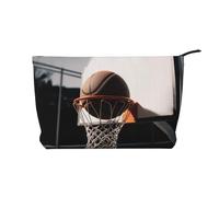 Trousse de maquillage élégante en velours côtelé imprimé hexagones et diamants bleus pour les voyages et un usage quotidien, pochette élégante pour femme, Ballon de basket, Taille unique, Trousse de