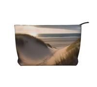 Trousse de maquillage élégante en velours côtelé imprimé hexagones et diamants bleus pour les voyages et un usage quotidien, pochette élégante pour femme, Dunes de plage, Taille unique, Trousse de