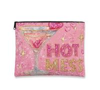 Trousse de Maquillage élégante et pailletée, Couleur pêche/vin, Pochette cosmétique Hot Mess pour Femmes, Organisateur Portable en Toile avec Fermeture éclair, Trousse de Toilette de soirée 18 x 23 c