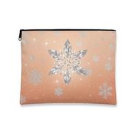 Trousse de maquillage élégante et scintillante, flocons de neige argentés sur fond de pêche, pochette de voyage pour femme, organiseur portable en toile avec fermeture éclair pour soins de la peau