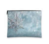 Trousse de maquillage élégante et scintillante, motif flocon de neige, petite pochette portable en toile à fermeture éclair pour femme, organisateur de voyage pour les vacances d'hiver, bleu, 7x9 Inch