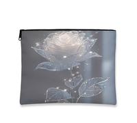 Trousse de maquillage élégante et scintillante, rose blanche, pochette de voyage pour femme, petite pochette portable en toile avec fermeture éclair, cadeau pour occasions spéciales, blanc, 7x9 Inch