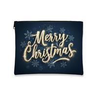 Trousse de maquillage élégante, pochette de voyage à paillettes Merry Christmas pour femme, petite pochette portable en toile à fermeture éclair, trousse de toilette pour les vacances, bleu marine