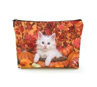 Trousse de Maquillage élégante pour Femmes, Sacs à cosmétiques de Voyage en Lin, Sac Organisateur de Maquillage Durable, Chaton Mignon en tas de Citrouille, pour Femmes/Hommes