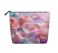 Trousse de maquillage élégante rose transparente avec motif cœur pour femme, pour un usage quotidien, les voyages et les voyages d'affaires, Pétales roses., Taille unique