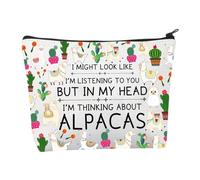 Trousse de maquillage en alpaga - Cadeau pour les amateurs d'alpaga - Cadeau amusant en alpaga dans ma tête - Trousse de maquillage en alpaga avec inscription « I'm Thinking about Alpaga », Trousse de