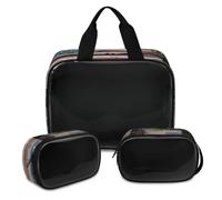 Trousse de maquillage en bois avec drapeau américain et fleur pour homme et femme, trousse de toilette translucide, trousse de douche, 3 pièces, articles de toilette de voyage, organisateur de