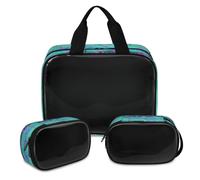 Trousse de maquillage en bois avec panneau de bienvenue en forme de fleur pour homme et femme, trousse de toilette translucide, trousse de douche, 3 pièces, articles de toilette de voyage,