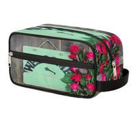 Trousse de maquillage en bois avec panneau de bienvenue pour femmes, hommes, enfants, filles, garçons, trousse de toilette, trousse de toilette de voyage, organisateur de cosmétiques, trousse de