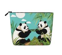 Trousse de maquillage en chanvre avec deux grands pandas mignons de grande capacité pour voyage d'affaires et usage quotidien