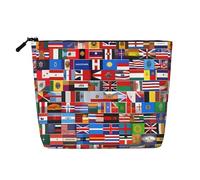 Trousse de maquillage en chanvre avec différents drapeaux, mignonne et légère pour femme, 100 % polyester, imperméable, grande capacité, parfaite pour les voyages et un usage quotidien