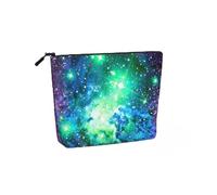 Trousse de maquillage en chanvre avec fermeture éclair Motif galaxie Vert Bleu Violet Grande capacité