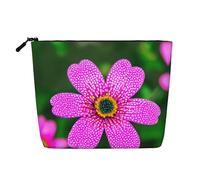 Trousse de maquillage en chanvre avec imprimé carte du monde rétro - Trousse de toilette de voyage pour femme, rangement quotidien, voyages d'affaires, et plus encore, Fleur rose à pois., Taille